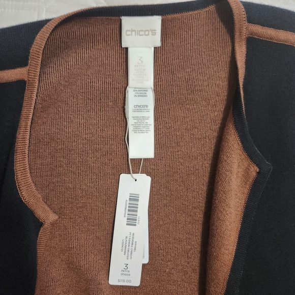 Chico's Black & Brown Open Front Longline Reversible Cardigan Size 3 Petite NWT - Picture 5 of 9